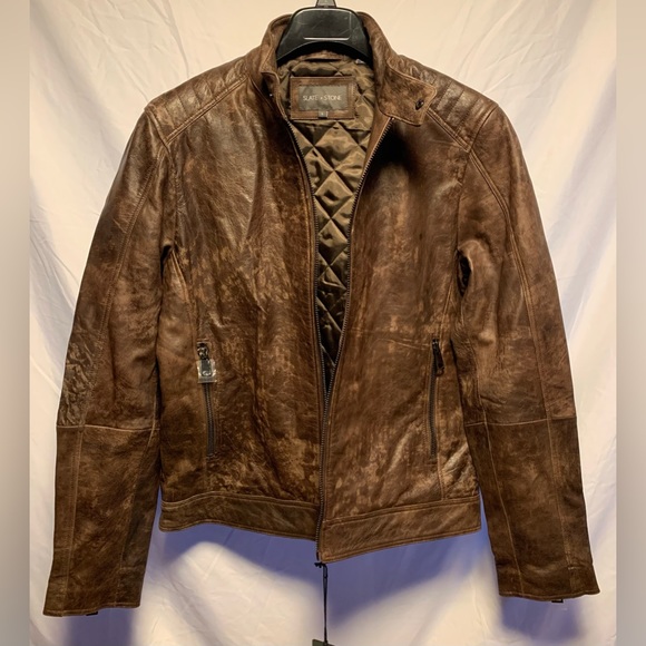 Slate & Stone Mens Leather Moto Jacket size S - Picture 7 of 7